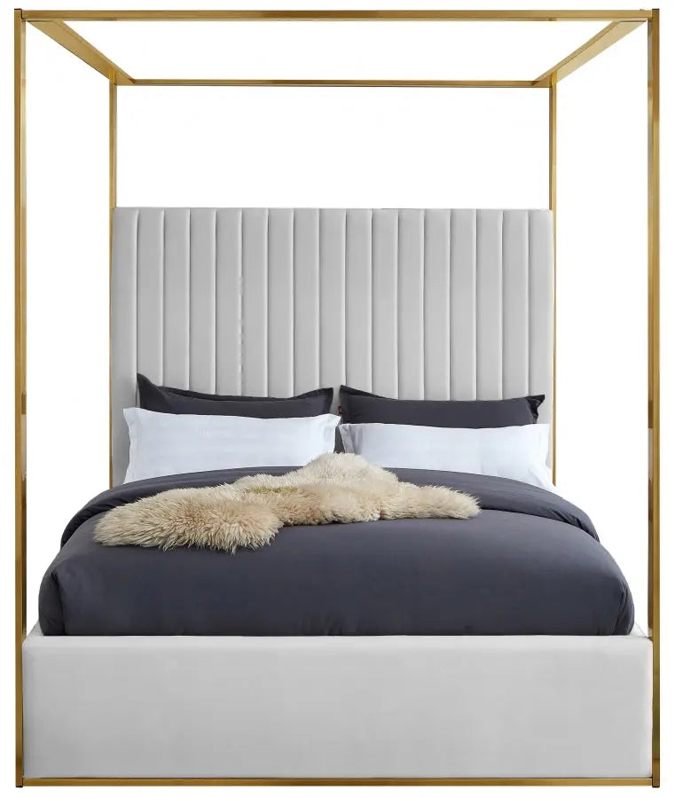 Jones Faux Leather Bed In White - Joneswhite-K - ATL FURNITURE