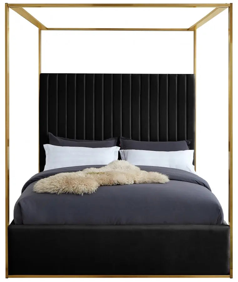 Jones Velvet King Bed In Black - Jonesblack-K - ATL FURNITURE