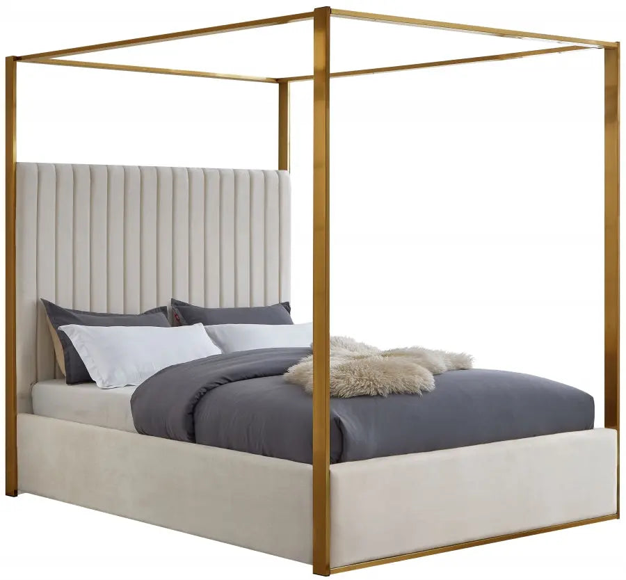 Jones Velvet King Bed In Cream - Jonescream-K - ATL FURNITURE