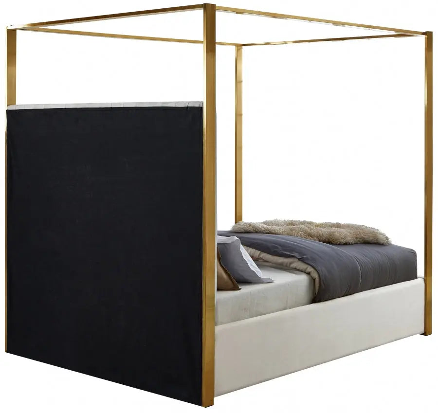 Jones Velvet King Bed In Cream - Jonescream-K - ATL FURNITURE