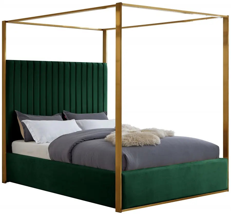 Jones Velvet King Bed In Green - ATL FURNITURE