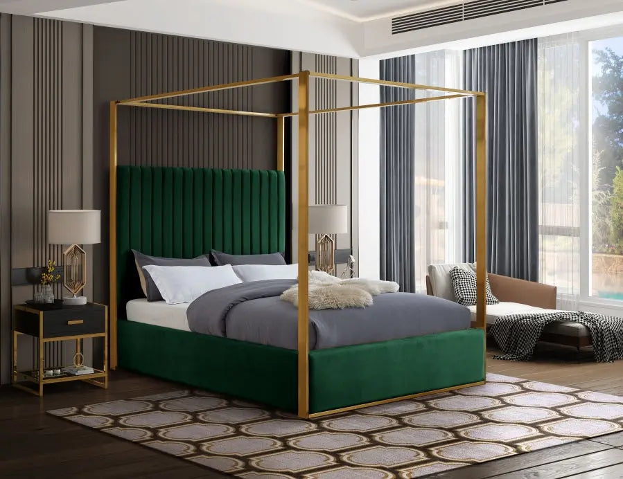 Jones Velvet King Bed In Green - ATL FURNITURE