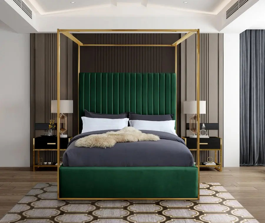 Jones Velvet King Bed In Green - ATL FURNITURE