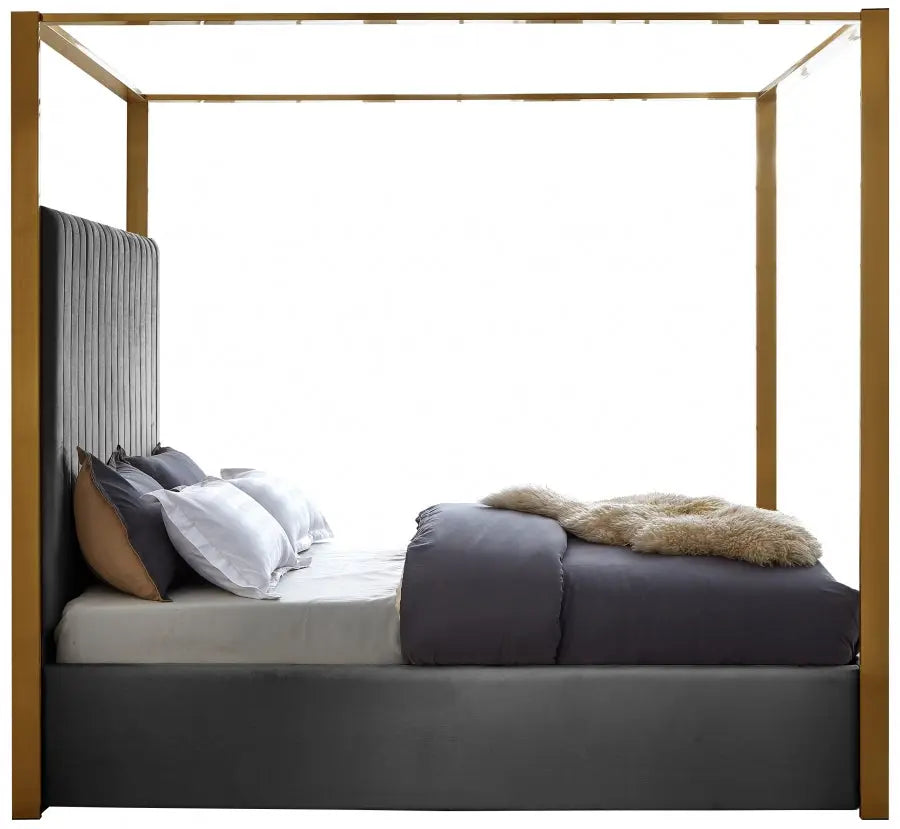 Jones Velvet King Bed In Grey - ATL FURNITURE