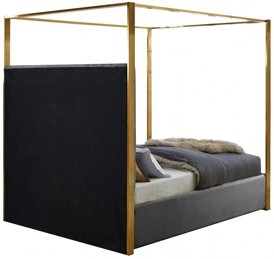 Jones Velvet King Bed In Grey - ATL FURNITURE