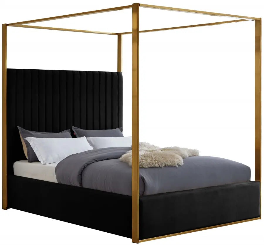 Meridian Furniture - Jones Velvet Queen Bed In Black - Jonesblack-Q - ATL FURNITURE