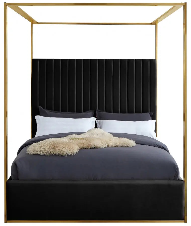 Meridian Furniture - Jones Velvet Queen Bed In Black - Jonesblack-Q - ATL FURNITURE