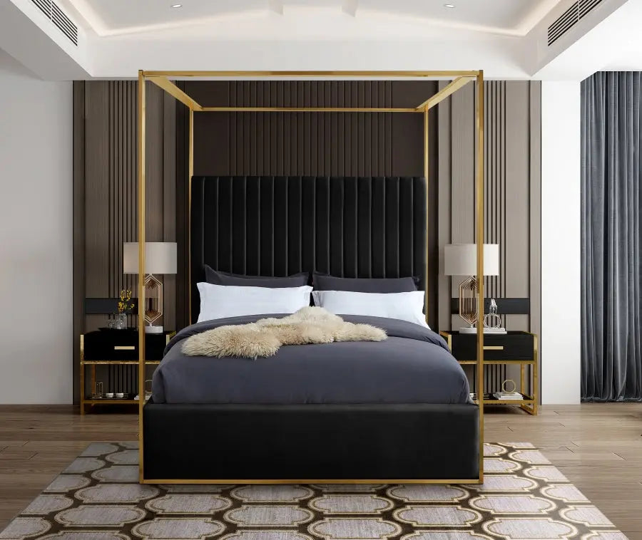 Meridian Furniture - Jones Velvet Queen Bed In Black - Jonesblack-Q - ATL FURNITURE