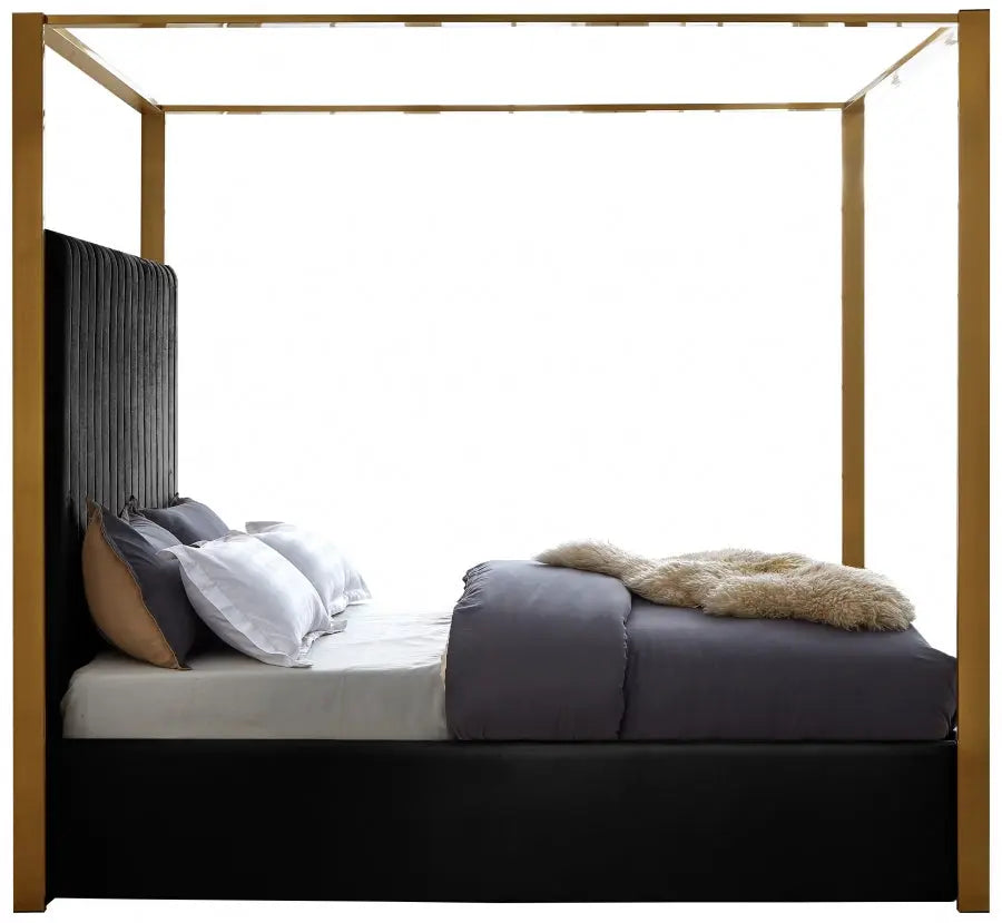 Meridian Furniture - Jones Velvet Queen Bed In Black - Jonesblack-Q - ATL FURNITURE