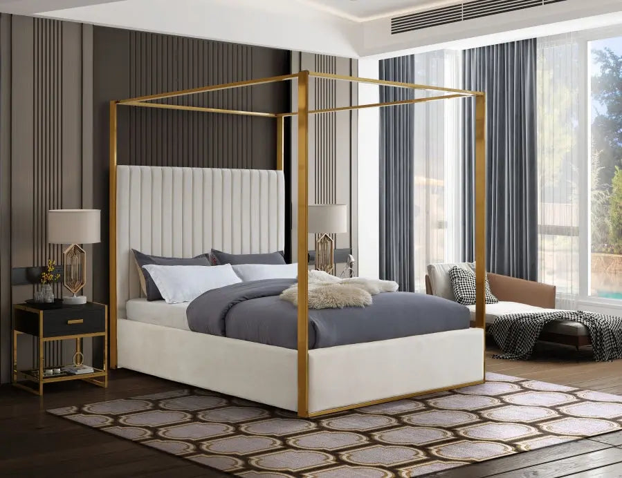 Meridian Furniture - Jones Velvet Queen Bed In Cream - Jonescream-Q - ATL FURNITURE
