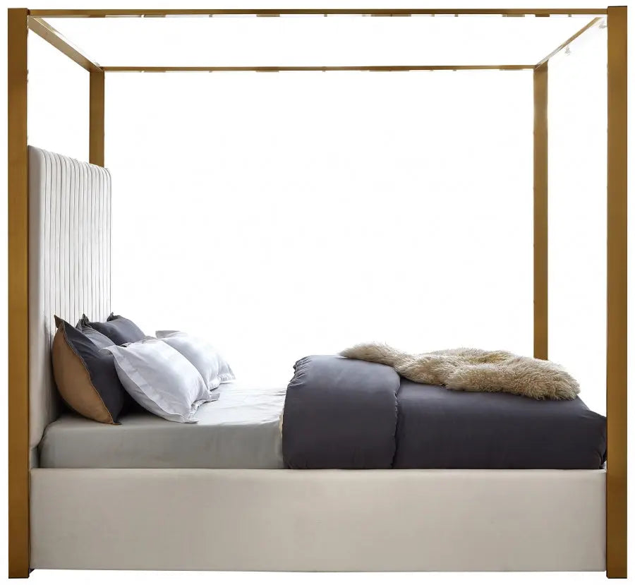 Meridian Furniture - Jones Velvet Queen Bed In Cream - Jonescream-Q - ATL FURNITURE