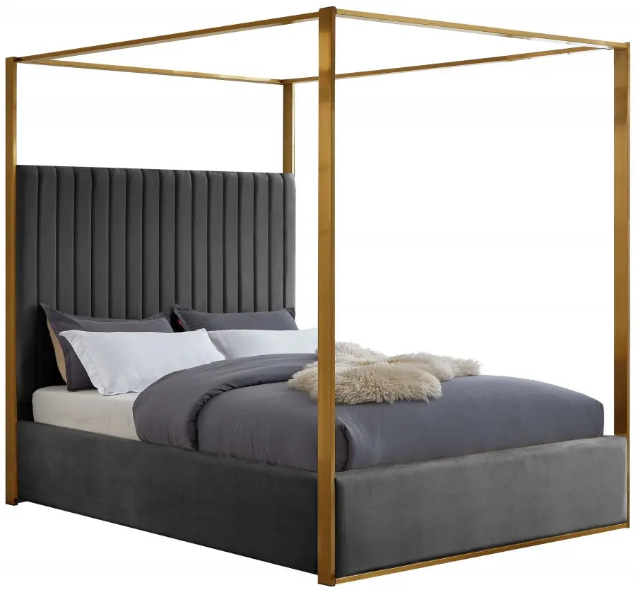 Meridian Furniture - Jones Velvet Queen Bed In Grey - Jonesgrey-Q - ATL FURNITURE