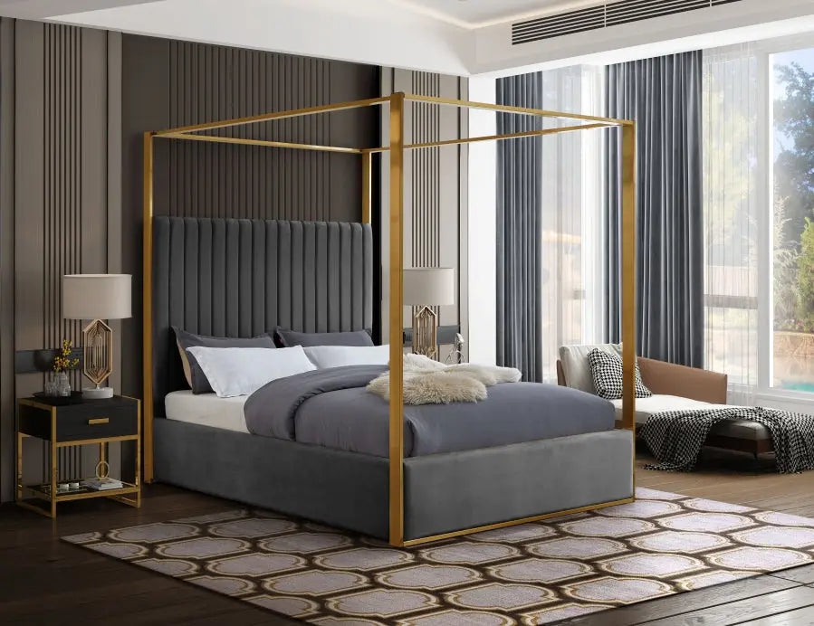 Meridian Furniture - Jones Velvet Queen Bed In Grey - Jonesgrey-Q - ATL FURNITURE