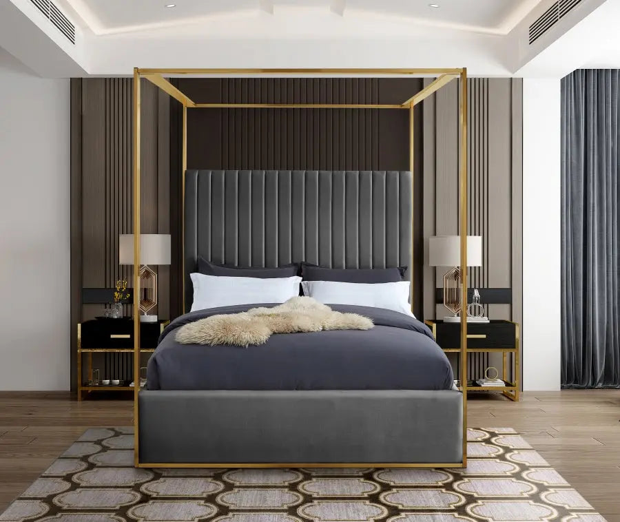 Meridian Furniture - Jones Velvet Queen Bed In Grey - Jonesgrey-Q - ATL FURNITURE