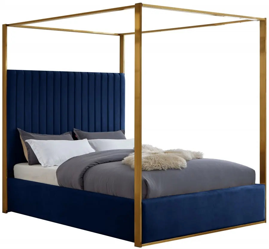 Meridian Furniture - Jones Velvet Queen Bed In Navy - Jonesnavy-Q - ATL FURNITURE