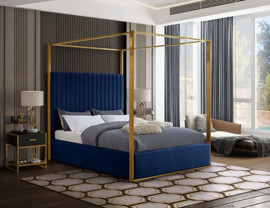 Meridian Furniture - Jones Velvet Queen Bed In Navy - Jonesnavy-Q - ATL FURNITURE