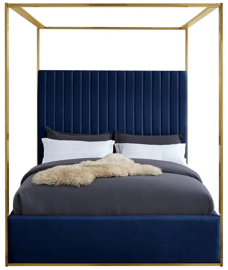 Meridian Furniture - Jones Velvet Queen Bed In Navy - Jonesnavy-Q - ATL FURNITURE