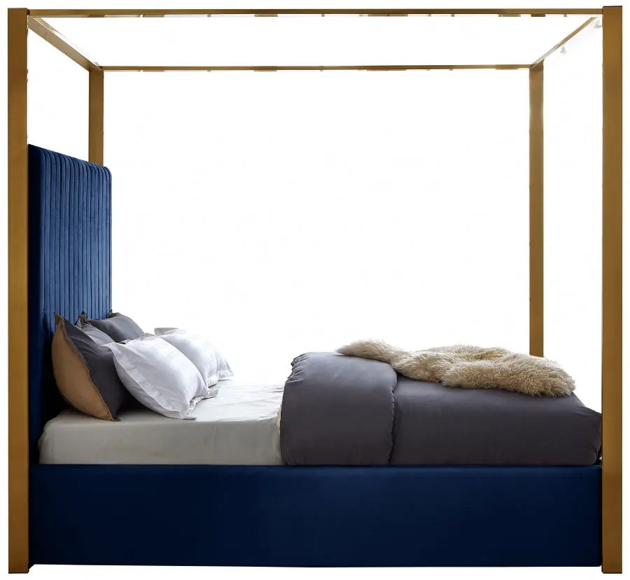 Meridian Furniture - Jones Velvet Queen Bed In Navy - Jonesnavy-Q - ATL FURNITURE
