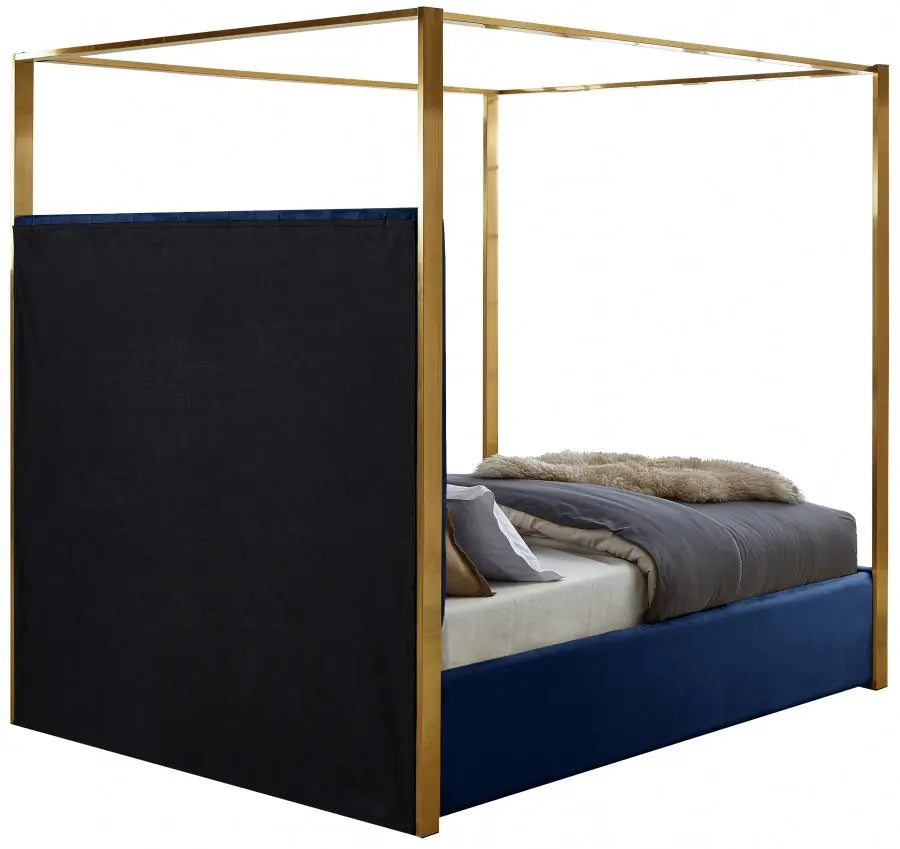 Meridian Furniture - Jones Velvet Queen Bed In Navy - Jonesnavy-Q - ATL FURNITURE