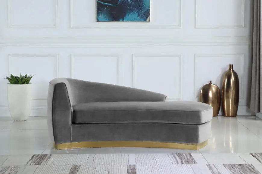 Meridian Furniture - Julian Velvet Chaise Lounge In Grey - 620Grey-Chaise - ATL FURNITURE