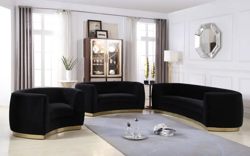 Meridian Furniture - Julian Velvet Sofa In Black - 620Black-S - ATL FURNITURE