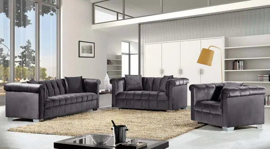 Meridian Furniture - Kayla 3 Piece Living Room Set In Grey - 615Grey-S-3Set - ATL FURNITURE