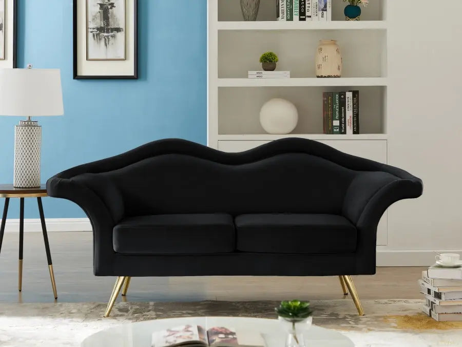 Meridian Furniture - Lips Velvet Loveseat In Black - 607Black-L - ATL FURNITURE