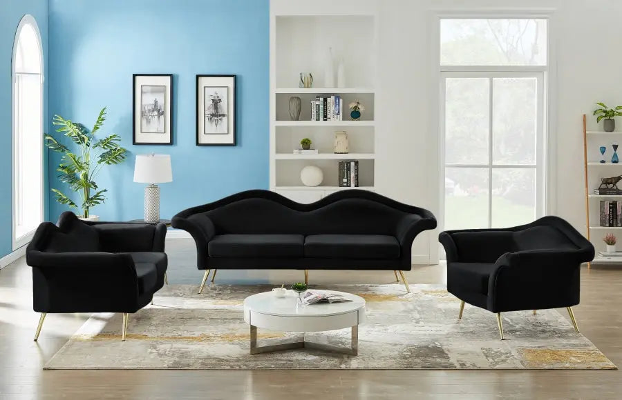 Meridian Furniture - Lips Velvet Loveseat In Black - 607Black-L - ATL FURNITURE