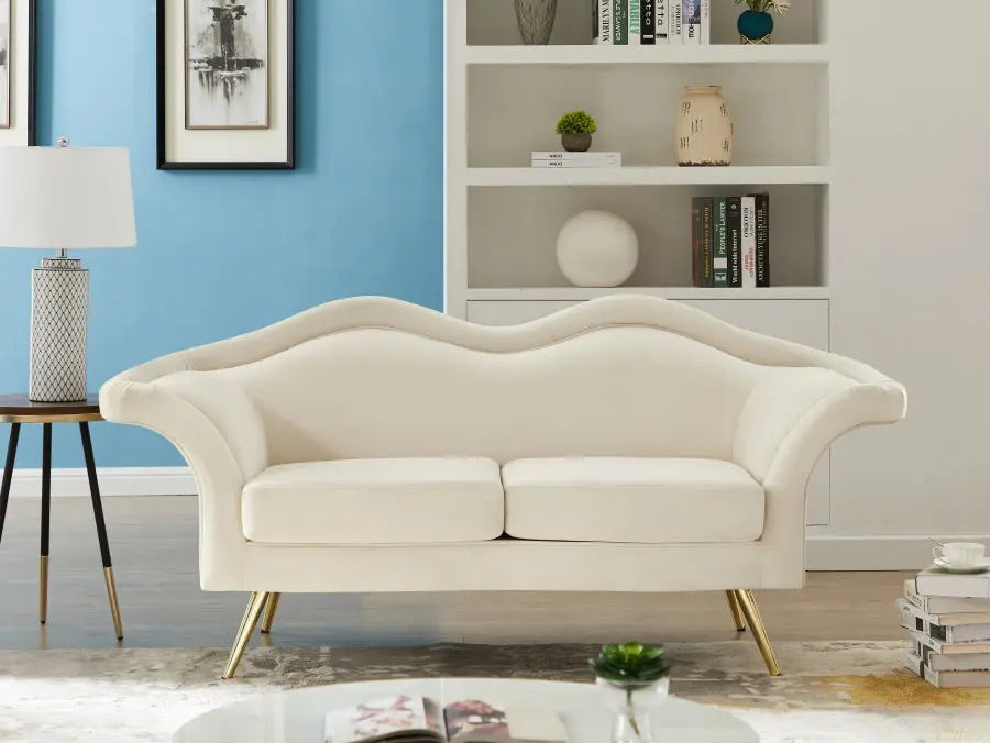 Meridian Furniture - Lips Velvet Loveseat In Cream- 607Cream-L - ATL FURNITURE