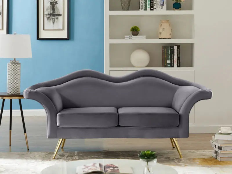 Meridian Furniture - Lips Velvet Loveseat In Grey - 607Grey-L - ATL FURNITURE