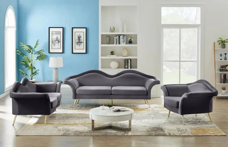 Meridian Furniture - Lips Velvet Loveseat In Grey - 607Grey-L - ATL FURNITURE