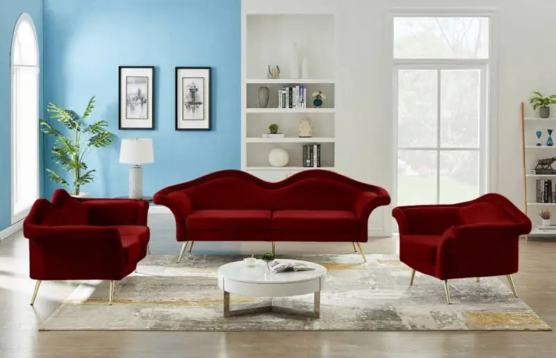 Meridian Furniture - Lips Velvet Loveseat In Red - 607Red-L - ATL FURNITURE