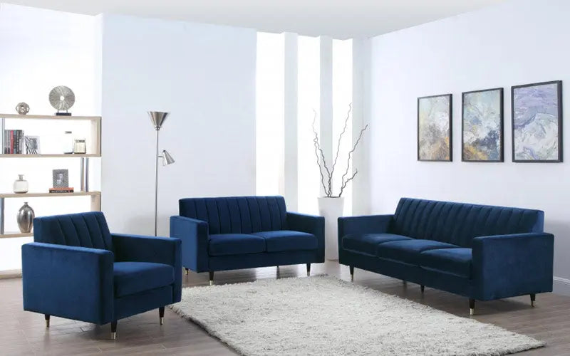 Meridian Furniture - Lola 3 Piece Living Room Set In Navy - 619Navy-S-3Set - ATL FURNITURE