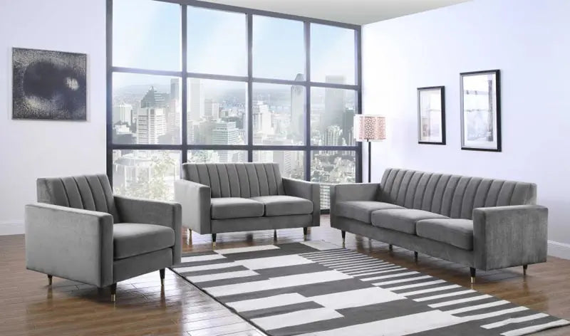 Meridian Furniture - Lola Velvet Chair In Grey - 619Grey-C - ATL FURNITURE