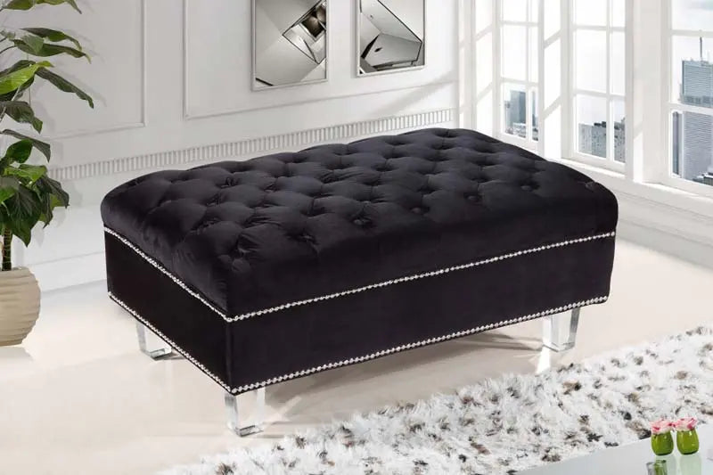 Meridian Furniture - Lucas Velvet Ottoman In Black - 609Bl-Ott - ATL FURNITURE