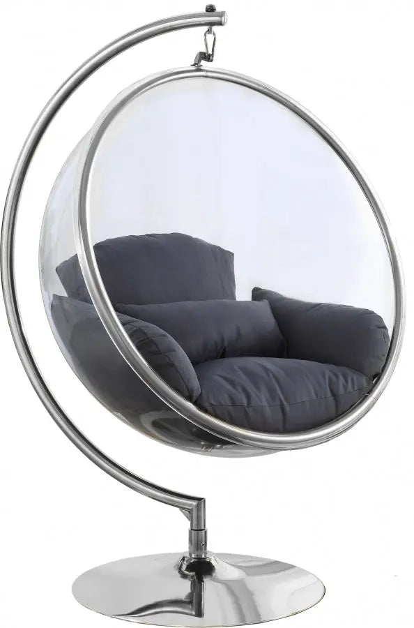 Meridian Furniture - Luna Acrylic Swing Bubble Accent Chair In Grey - 507Grey - ATL FURNITURE