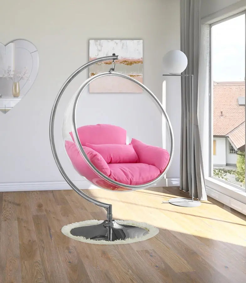 Meridian Furniture - Luna Acrylic Swing Bubble Accent Chair In Pink - 507Pink - ATL FURNITURE