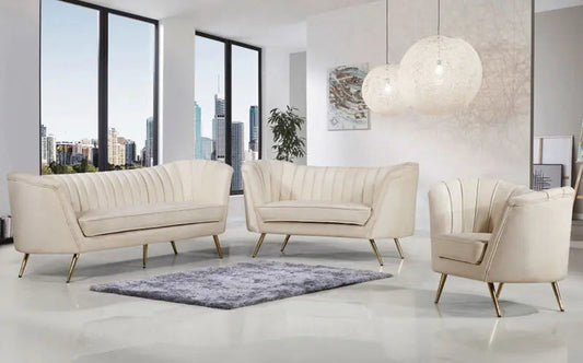 Meridian Furniture - Margo 3 Piece Living Room Set In Cream - 622Cream-S-3Set - ATL FURNITURE