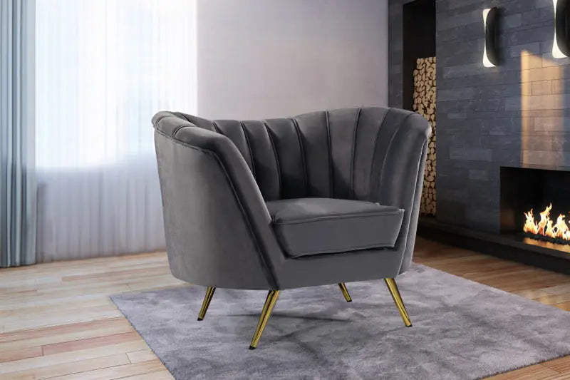 Meridian Furniture - Margo Velvet Chair In Grey - 622Grey-C - ATL FURNITURE