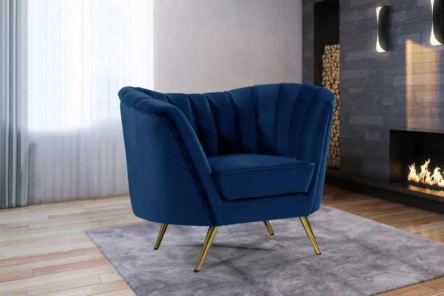 Meridian Furniture - Margo Velvet Chair In Navy - 622Navy-C - ATL FURNITURE