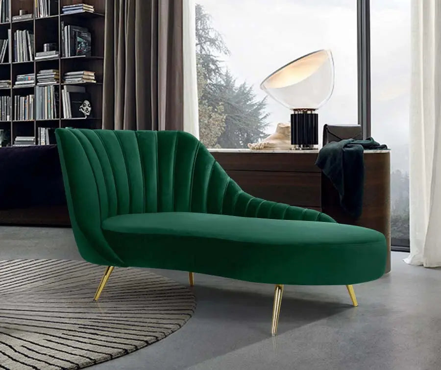 Meridian Furniture - Margo Velvet Chaise Lounge In Green - 622Green-Chaise - ATL FURNITURE
