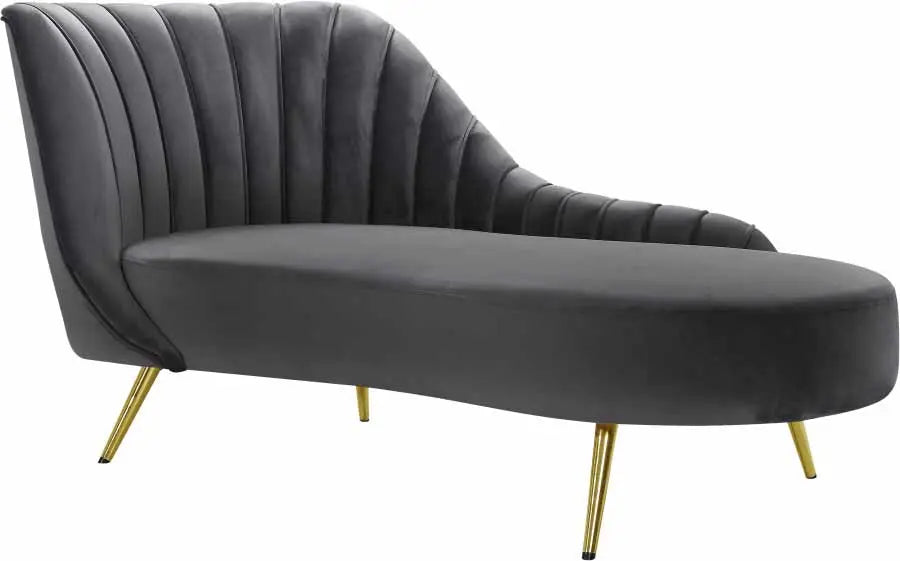 Meridian Furniture - Margo Velvet Chaise Lounge In Grey - 622Grey-Chaise - ATL FURNITURE