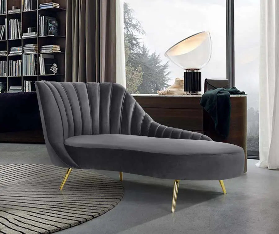 Meridian Furniture - Margo Velvet Chaise Lounge In Grey - 622Grey-Chaise - ATL FURNITURE