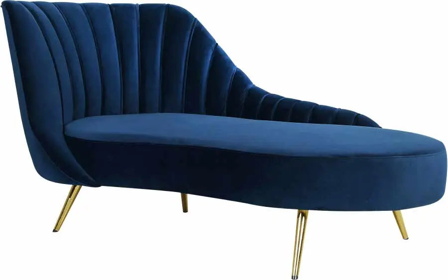 Meridian Furniture - Margo Velvet Chaise Lounge In Navy - 622Navy-Chaise - ATL FURNITURE