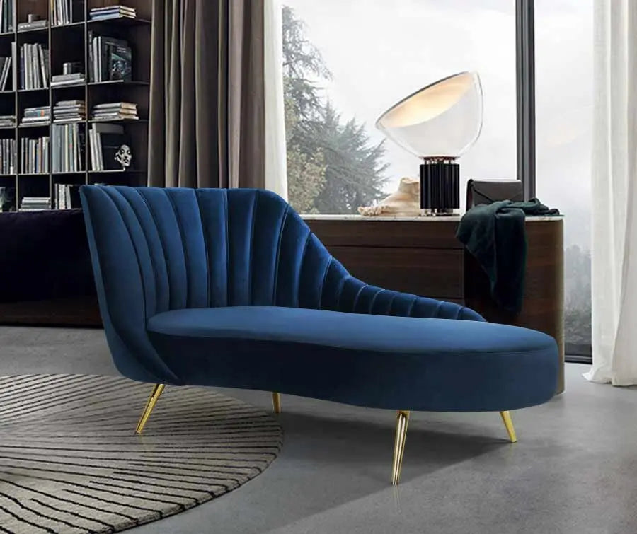 Meridian Furniture - Margo Velvet Chaise Lounge In Navy - 622Navy-Chaise - ATL FURNITURE
