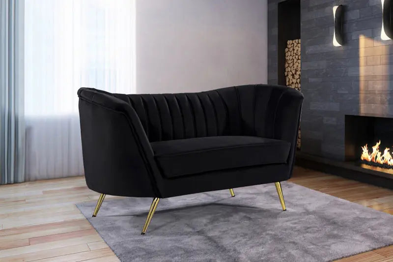 Meridian Furniture - Margo Velvet Loveseat In Black - 622Black-L - ATL FURNITURE