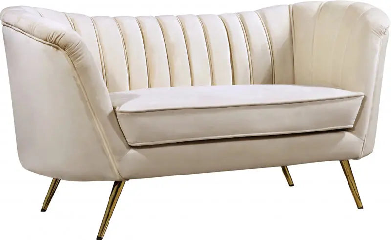 Meridian Furniture - Margo Velvet Loveseat In Cream - 622Cream-L - ATL FURNITURE