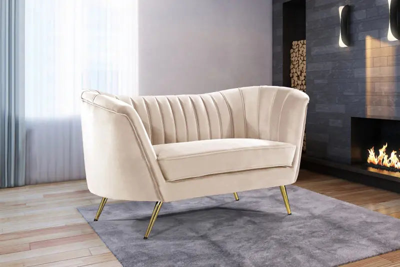 Meridian Furniture - Margo Velvet Loveseat In Cream - 622Cream-L - ATL FURNITURE