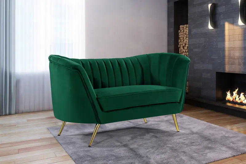 Meridian Furniture - Margo Velvet Loveseat In Green - 622Green-L - ATL FURNITURE