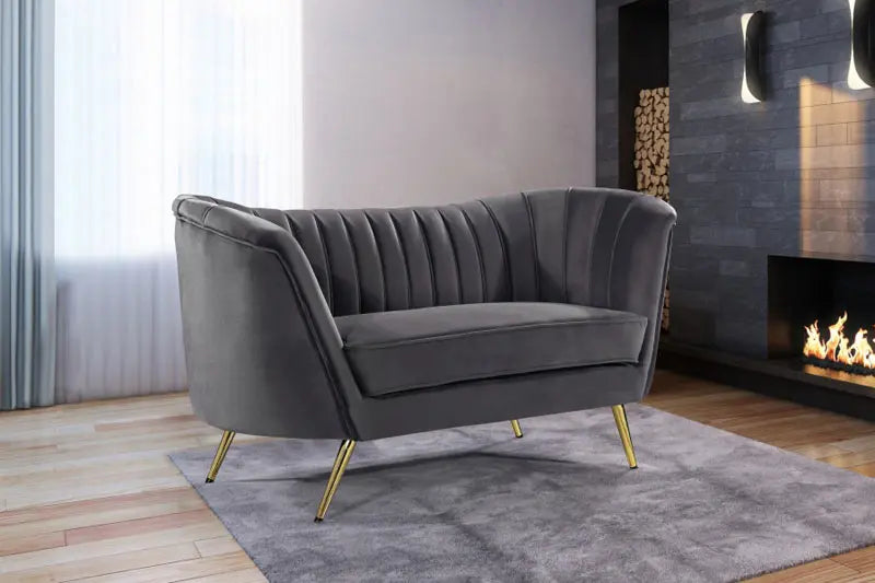 Meridian Furniture - Margo Velvet Loveseat In Grey - 622Grey-L - ATL FURNITURE